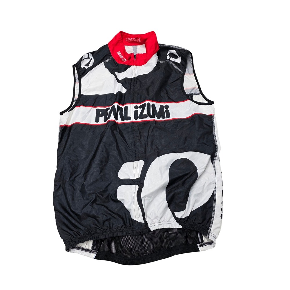 Pearl Izumi Mens Cycling Vest Large Black White Red‎ Mesh Back Sleeveless Zip Up